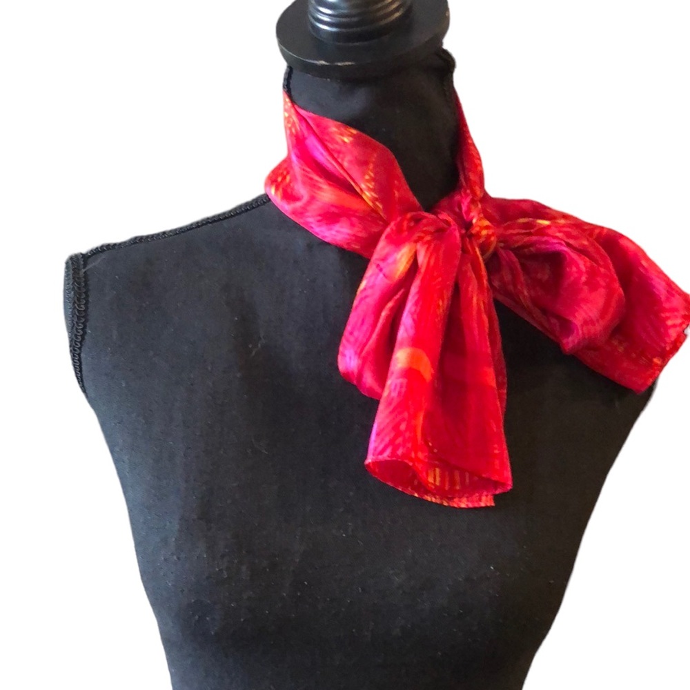 LIZ CLAIBORNE LONG SILK SCARF RED AND YELLOW